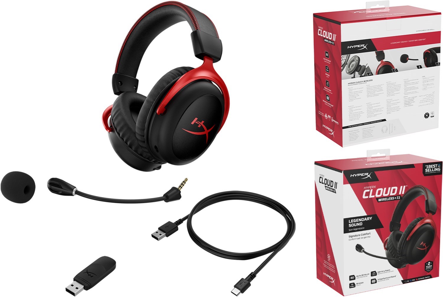 HyperX Cloud II Wireless Headset, Svart, Röd