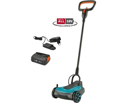 Komplett set med batteridriven gräsklippare