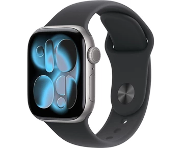 Watch Series 11 GPS + Cellular 42mm Space Grey Aluminium Case with Black Sport Band - S/M