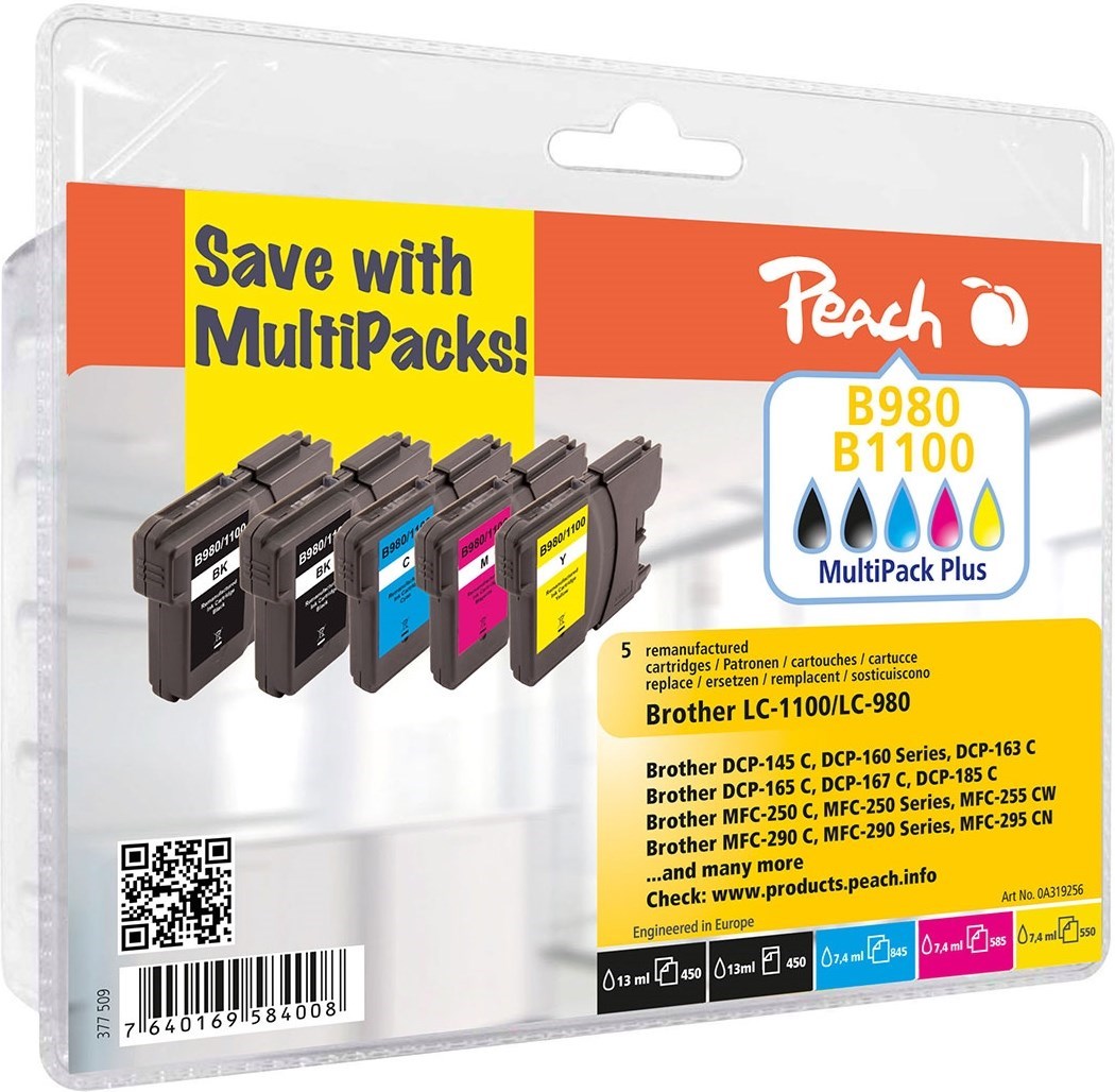 Peach Lc 1100 980 Multipack Plus Stort Multipack Med Peach Blackpatroner Till Brother Skrivare