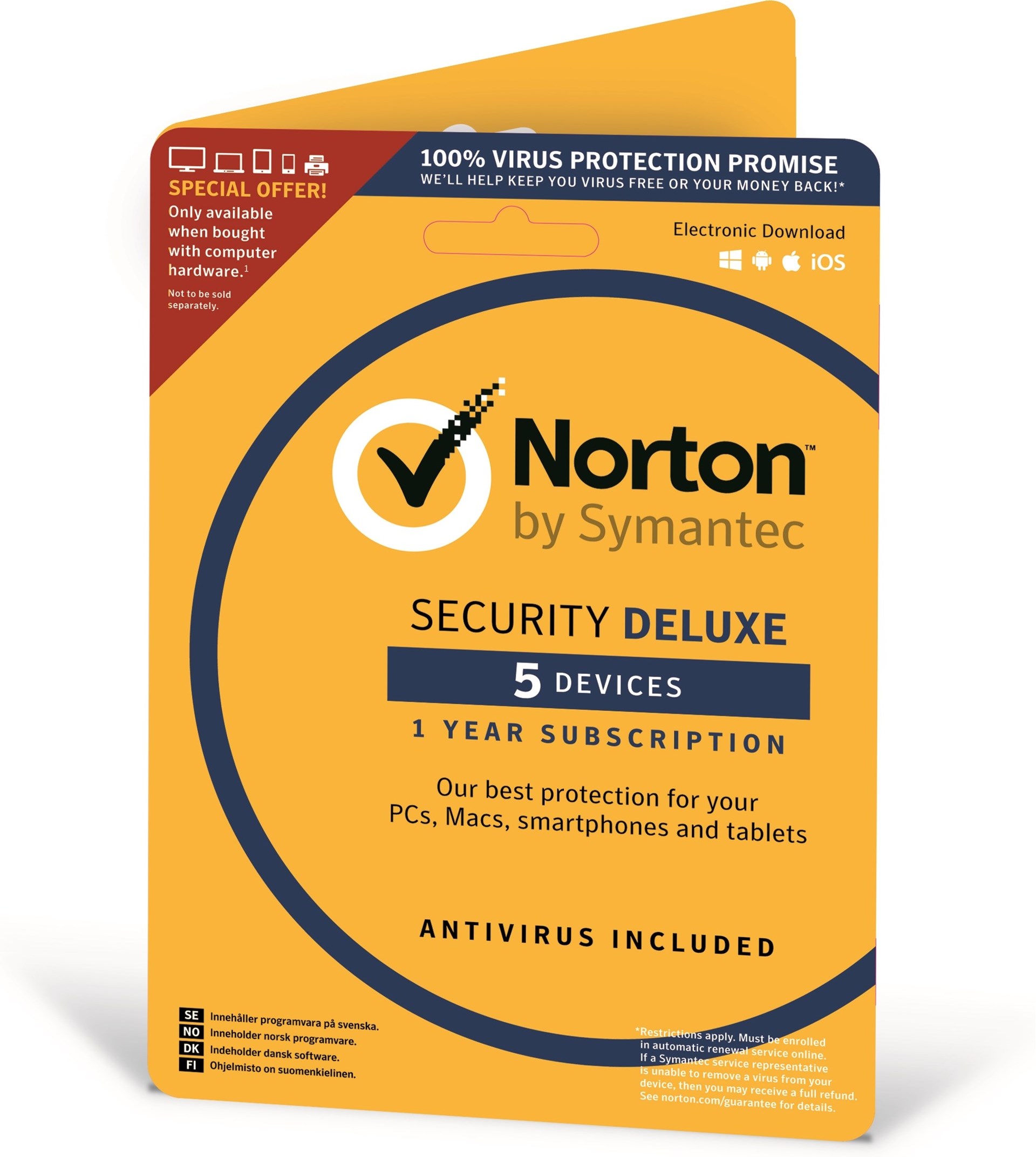 Symantec Norton Security Deluxe Attach Skydd för upp till 5 PC och