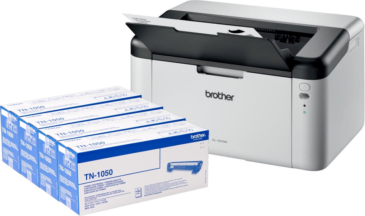 Brother HL1210W + 4 Toner Snabb laserskrivare med fyra stycken extra toner