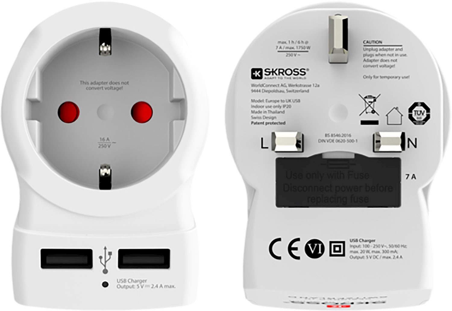 SKROSS Country Travel Adapter Europe to UK US...