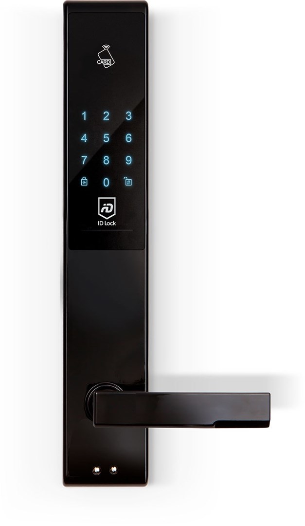 Smart, elektroniskt dörrlås med kod, bricka eller mobilstyrning