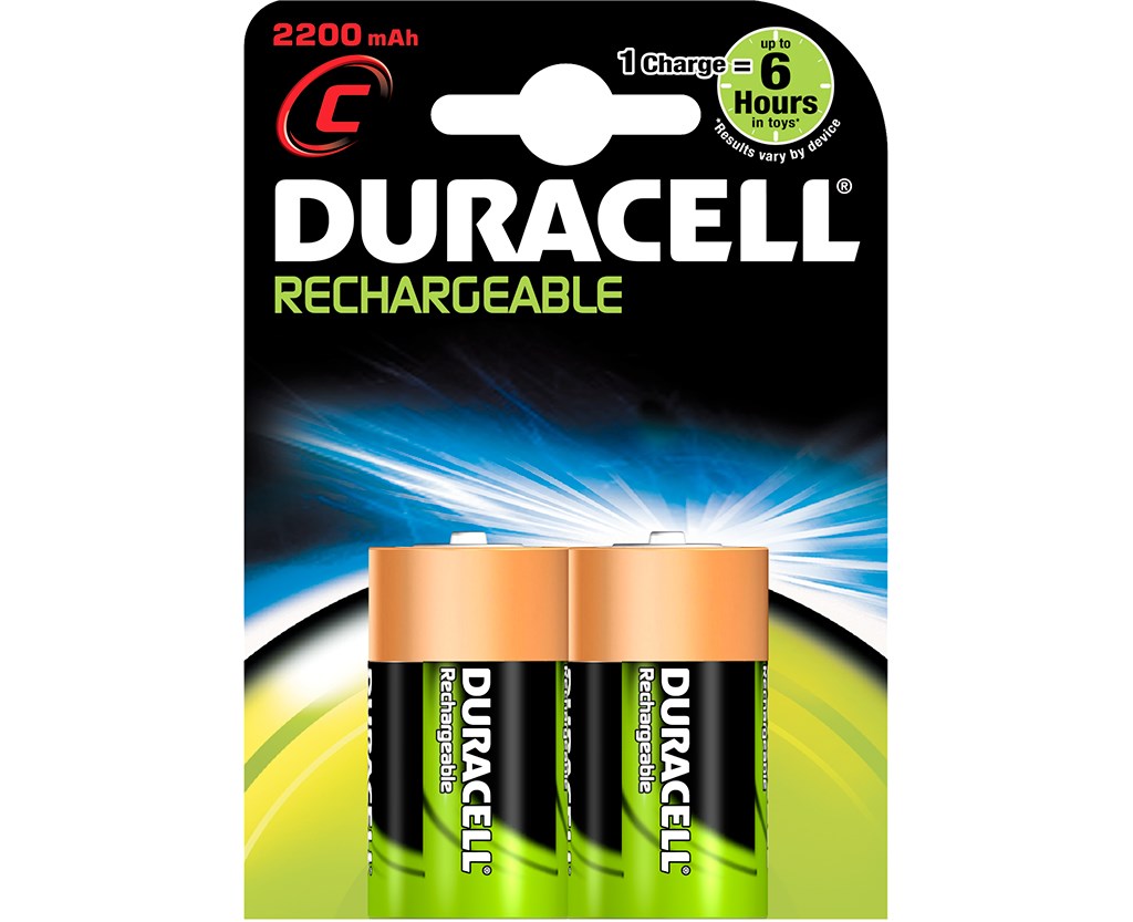 Duracell C Rechargeable 2pack uppladdningsbara 2200 mAh Cbatterier