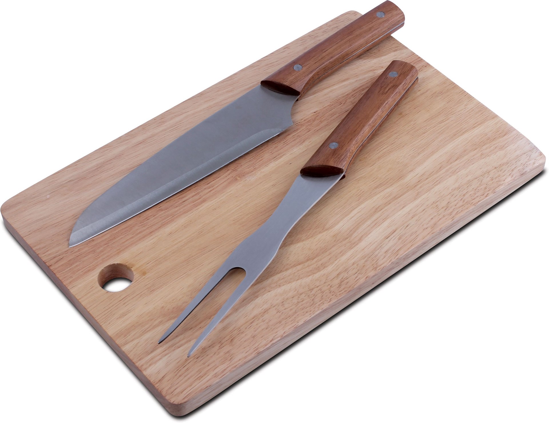 Austin and Barbeque AABQ Trancherset cutting board, knife and fork